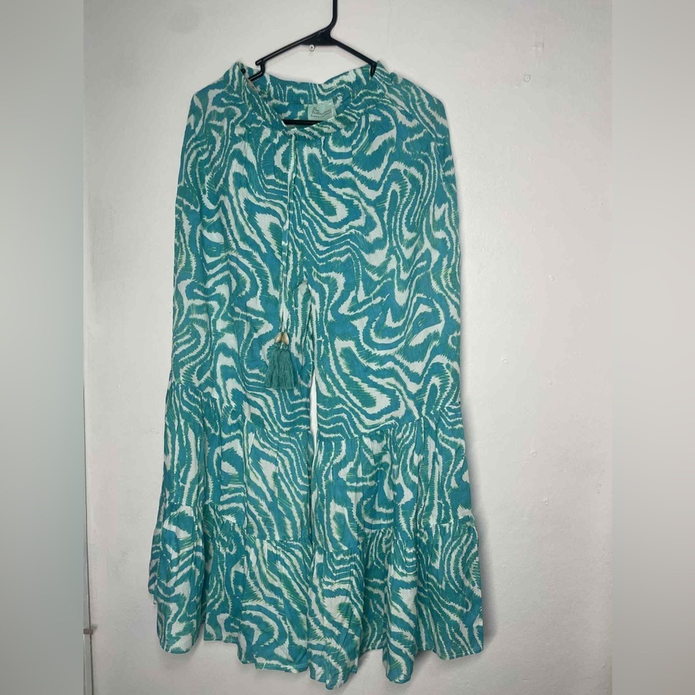 Women's Teal Patterned Wide Leg Pants